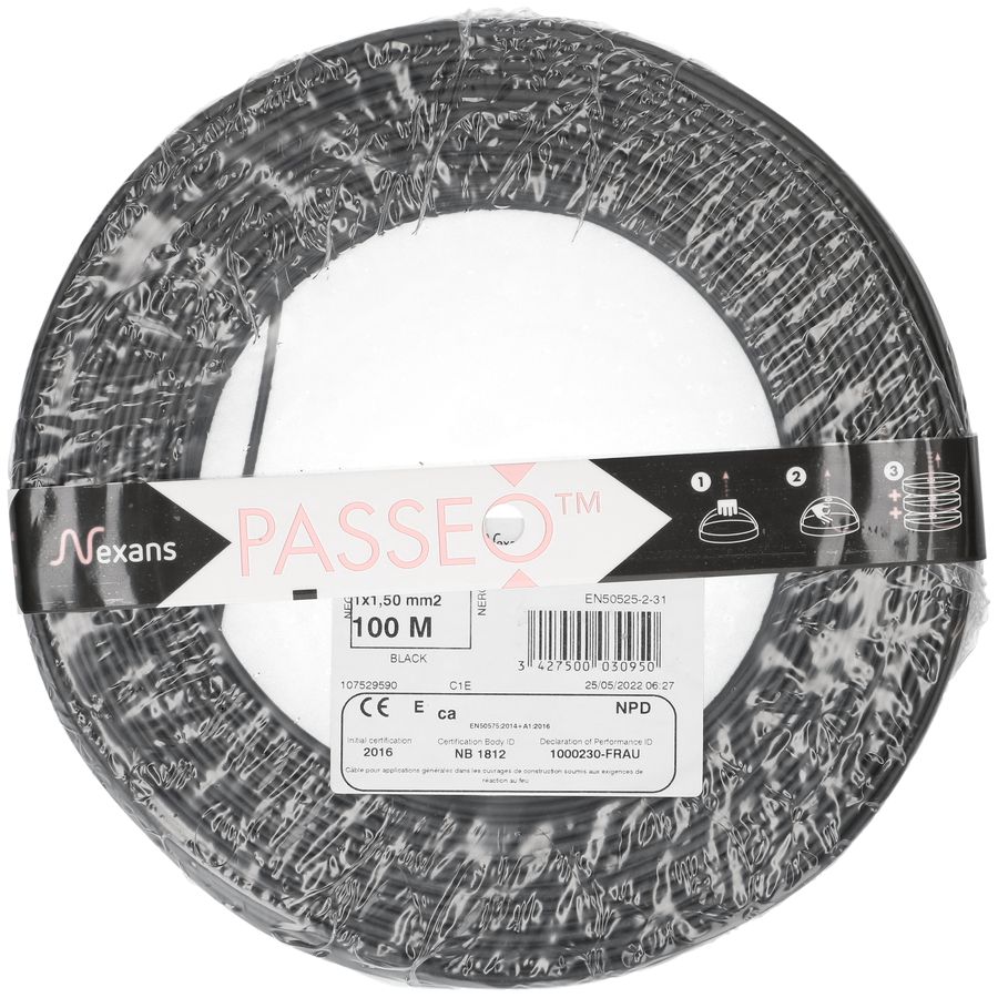 fil en T H07V-U1X1.5 100m noir