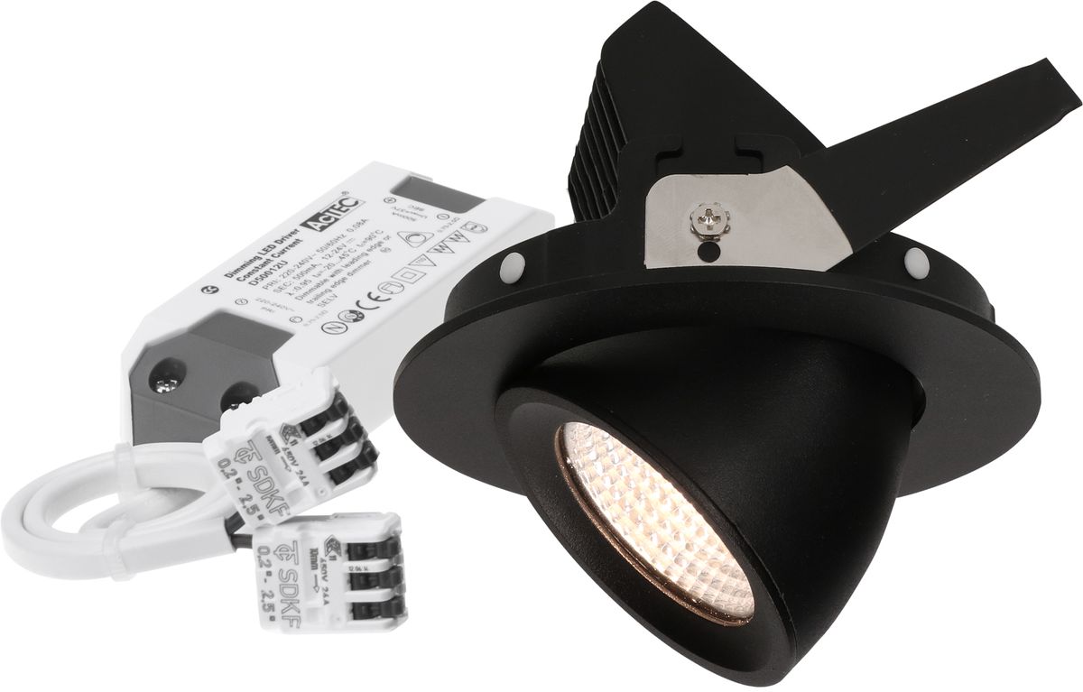 spot encastré à LED TURN Ø92 noir 3000K 960lm 50°