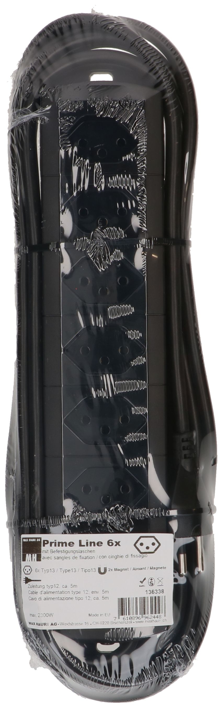 multiprise Prime Line 6x type 13 noir aimant 5m